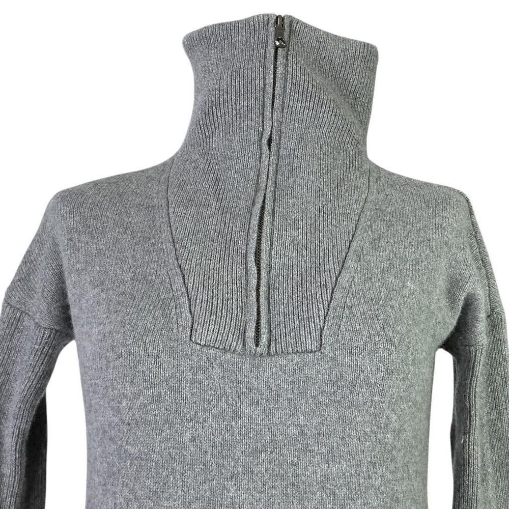 Brooks Brothers Zip Sweater Women S Gray Wool Cashmere Funnel Neck Pullover - Picture 2 of 6